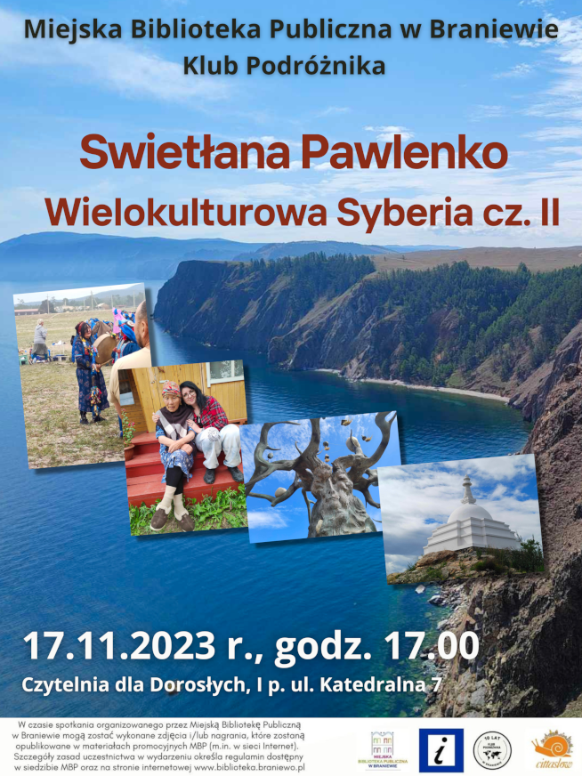 Plakat do spotkania o Syberii zawierający m. in zdjęcia z tej krainy